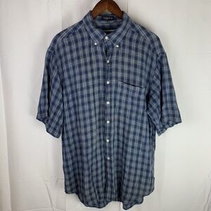 Vintage 90s Britches Mens Cotton Short Sleeve Button Shirt Blue Plaid‎ Size XL